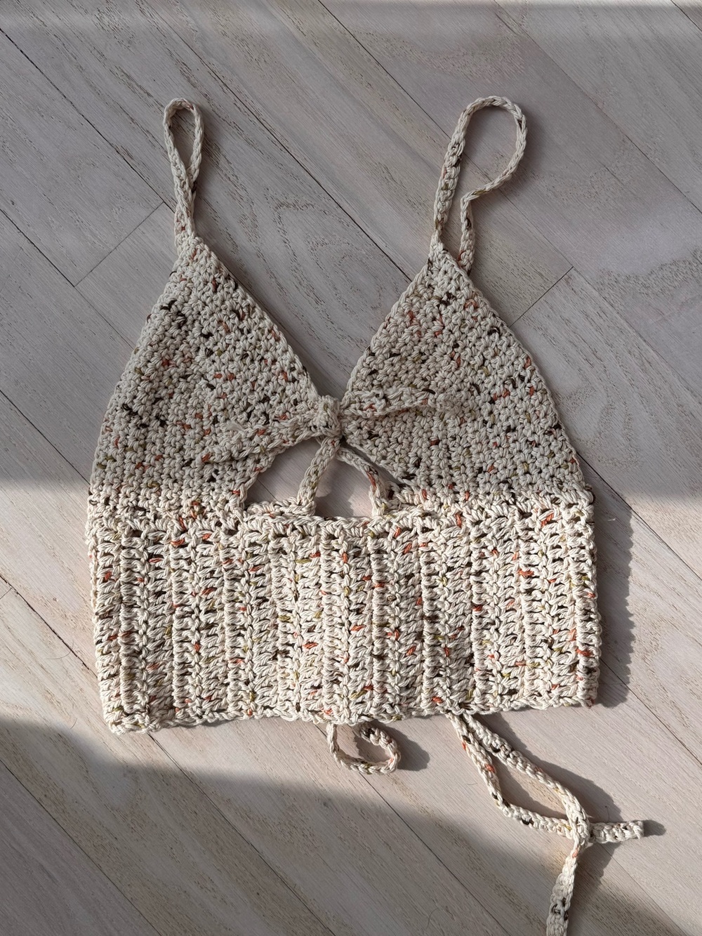 Crochet Tie-Back Bralette Top - Cream Speckled